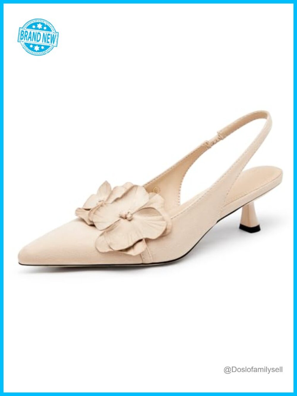 Coutgo Slingback Kitten Heels Flower Closed Pointed Toe Pump